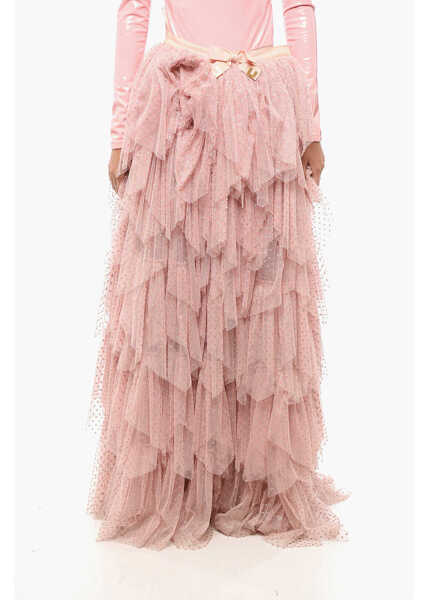 Fuste lungi Elisabetta Franchi Tulle Flounced Maxi Skirt With Polka Dot Pattern Pink Femei (BM 18577813) 1