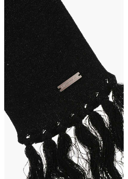 Esarfe DSQUARED2 Solid Color Lurex Slim Scarf With Fringes Black Femei (BM 18577819) 2