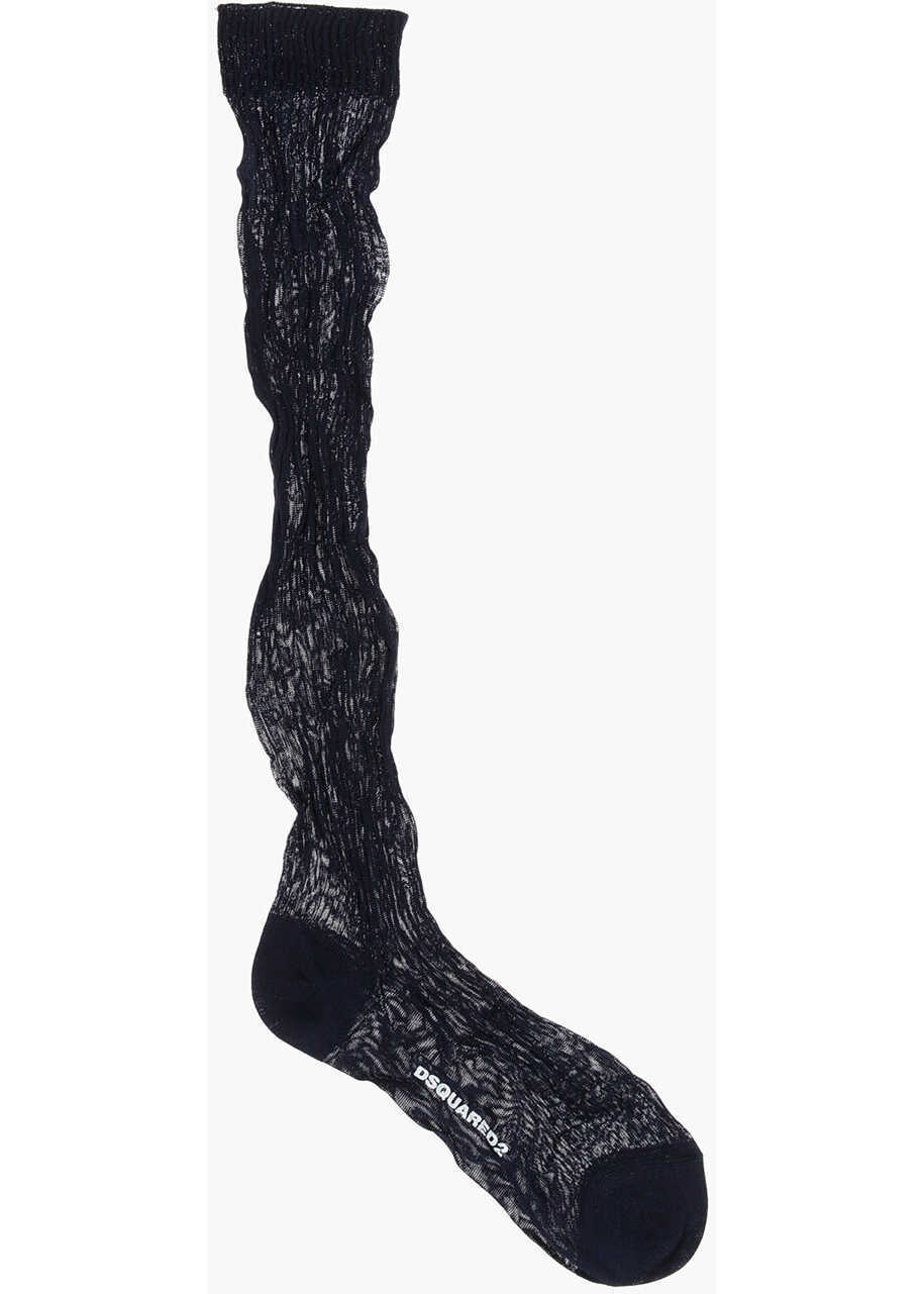 Sosete DSQUARED2 Solid Color Ribbed Long Socks Blue Femei (BM 18577828) 1