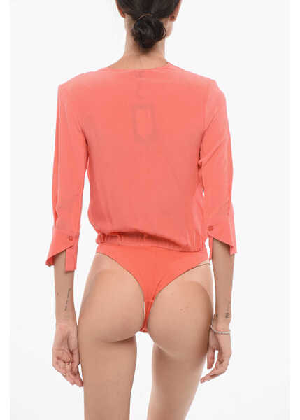 Camasi elegante Elisabetta Franchi Silk Body Shirt With Padded Shoulders Orange Femei (BM 18577834) 2