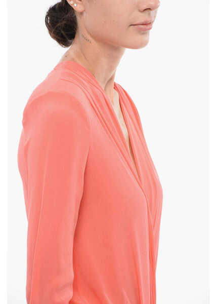 Camasi elegante Elisabetta Franchi Silk Body Shirt With Padded Shoulders Orange Femei (BM 18577834) 3