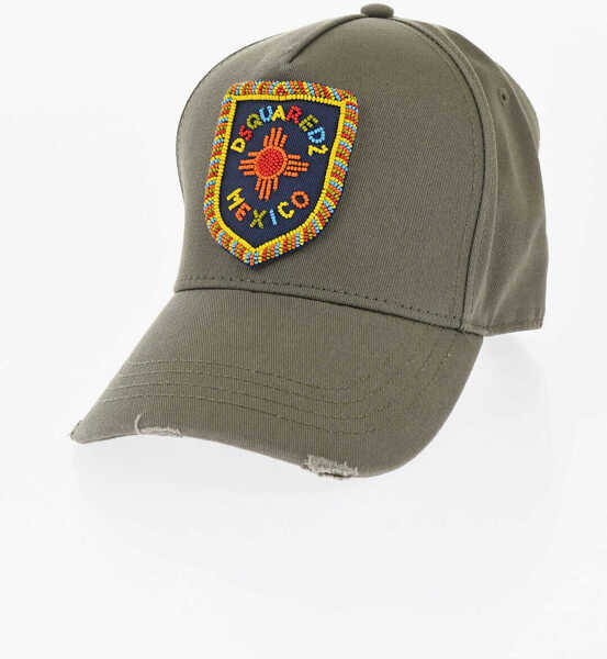 Caciuli DSQUARED2 Vintage Effect Cotton Cap With Beads Logo Green Femei (BM 18577843) 1