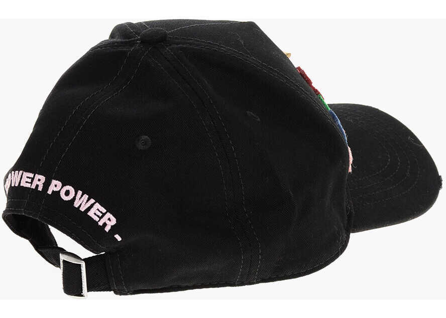Caciuli DSQUARED2 Embroidered Flower Power Cap With Golden Metal Monogram Black Femei (BM 18577846) 2