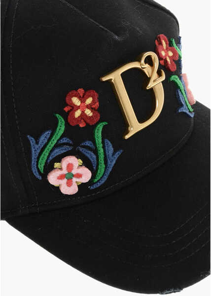 Caciuli DSQUARED2 Embroidered Flower Power Cap With Golden Metal Monogram Black Femei (BM 18577846) 3