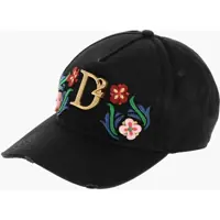 Caciuli Embroidered Flower Power Cap With Golden Metal Monogram Femei