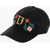 DSQUARED2 Embroidered Flower Power Cap With Golden Metal Monogram Black