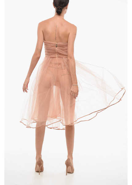 Rochii lungi Elisabetta Franchi Strapless Lurex Tulle Midi Dress Pink Femei (BM 18577849) 2