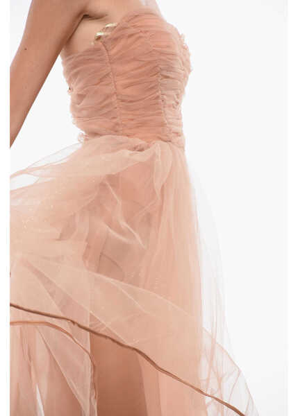 Rochii lungi Elisabetta Franchi Strapless Lurex Tulle Midi Dress Pink Femei (BM 18577849) 3