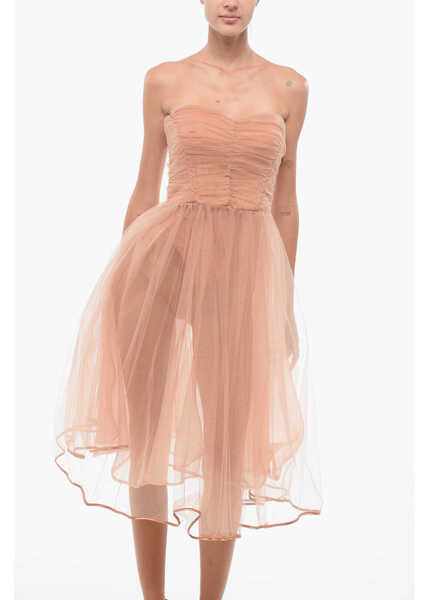Rochii lungi Elisabetta Franchi Strapless Lurex Tulle Midi Dress Pink Femei (BM 18577849) 4
