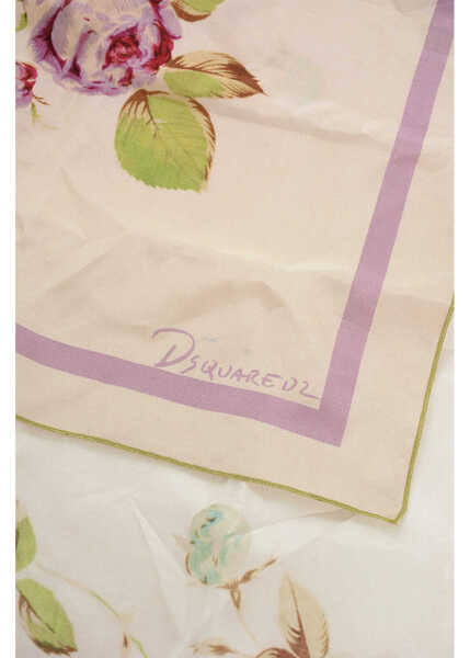 Esarfe DSQUARED2 Floral-Motif Foulard With Logo Beige Femei (BM 18577855) 3