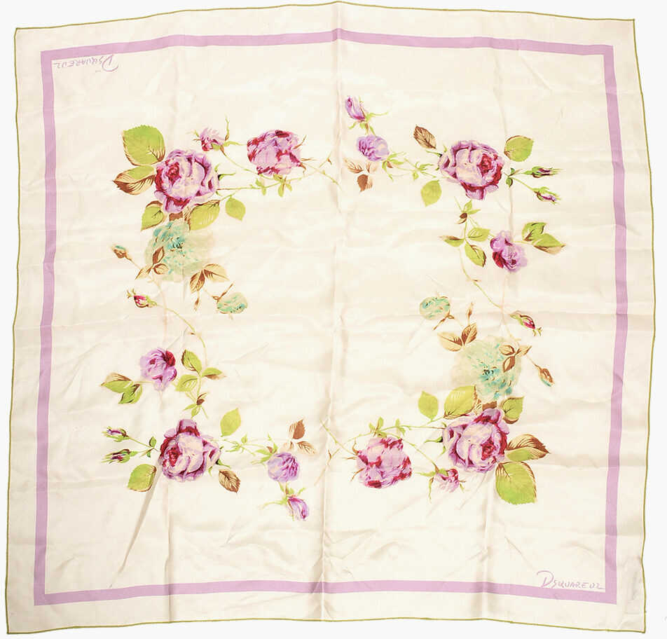 Esarfe DSQUARED2 Floral-Motif Foulard With Logo Beige Femei (BM 18577855) 1