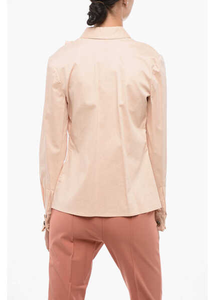 Camasi casual Elisabetta Franchi Cotton Blend Tuxedo Shirt With Ruffle Detail Pink Femei (BM 18577936) 2