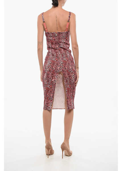 Rochii lungi Elisabetta Franchi Animal Patterned Midi Sheath Dress With Back Split Pink Femei (BM 18577939) 2