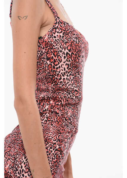 Rochii lungi Elisabetta Franchi Animal Patterned Midi Sheath Dress With Back Split Pink Femei (BM 18577939) 3