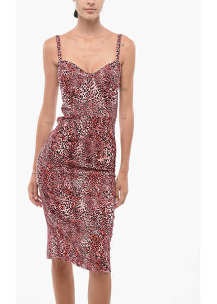 Rochii lungi Elisabetta Franchi Animal Patterned Midi Sheath Dress With Back Split Pink Femei (BM 18577939) 4