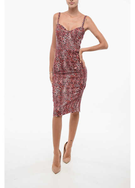 Rochii lungi Elisabetta Franchi Animal Patterned Midi Sheath Dress With Back Split Pink Femei (BM 18577939) 1