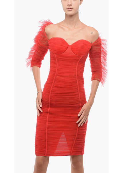 Rochii lungi Elisabetta Franchi Tulle Draped Dress Red Femei (BM 18577960) 4