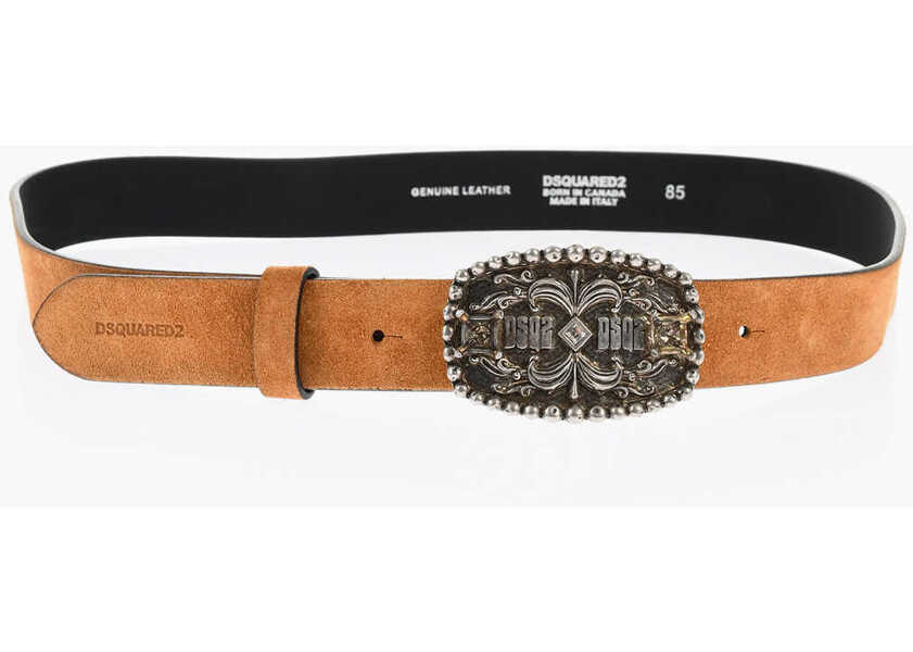 Curele DSQUARED2 Solid Color Suede Belt With Metal Buckle 30Mm Brown Femei (BM 18577963) 2