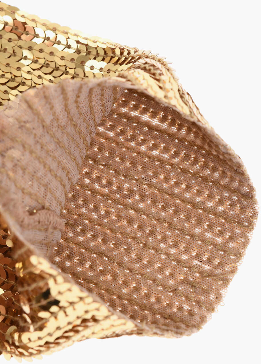 Manusi DSQUARED2 Solid Color Sequined Muffs Gold Femei (BM 18577987) 3