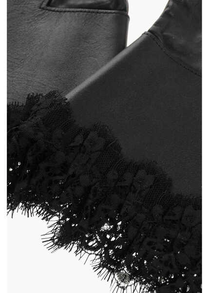Manusi DSQUARED2 Solid Color Leather Gloves With Lace Edge Black Femei (BM 18577990) 2