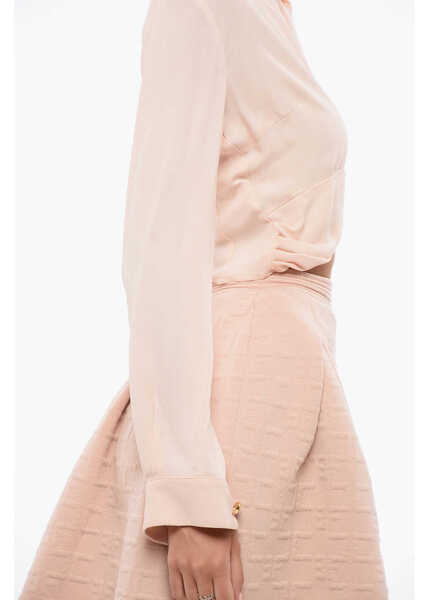 Bluze Elisabetta Franchi V Neck Cropped Fit Blouse Pink Femei (BM 18577996) 3