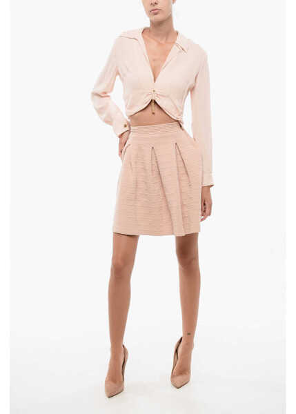 Bluze Elisabetta Franchi V Neck Cropped Fit Blouse Pink Femei (BM 18577996) 4