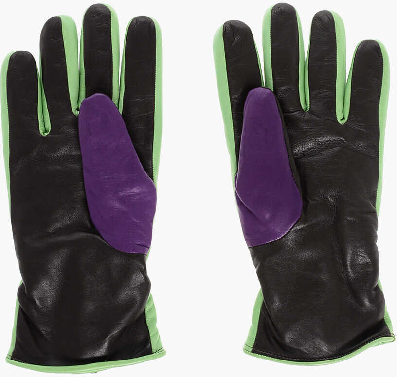 Manusi DSQUARED2 Color Block Leather Glovers With Half Zip Multicolor Barbati (BM 18577999) 3