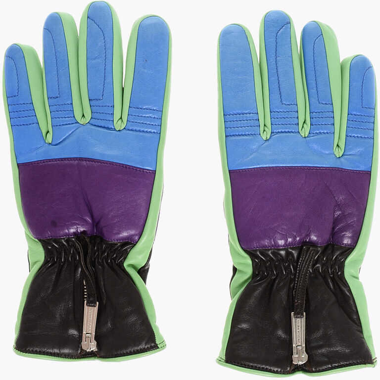 Manusi DSQUARED2 Color Block Leather Glovers With Half Zip Multicolor Barbati (BM 18577999) 1