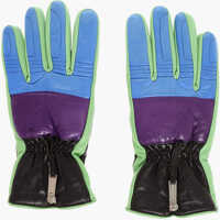 Manusi Color Block Leather Glovers With Half Zip Barbati