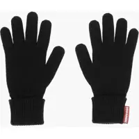Manusi pentru Barbati - Manusi DSQUARED2 Solid Color Wool Blend Gloves With Contrasting Logo Black Barbati (BM 18578002) - B-mall.ro