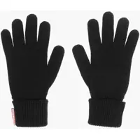 Manusi Solid Color Wool Blend Gloves With Contrasting Logo Barbati