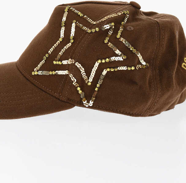 Caciuli DSQUARED2 Cotton Gabardine Cap With Sequin Brown Femei (BM 18578023) 2