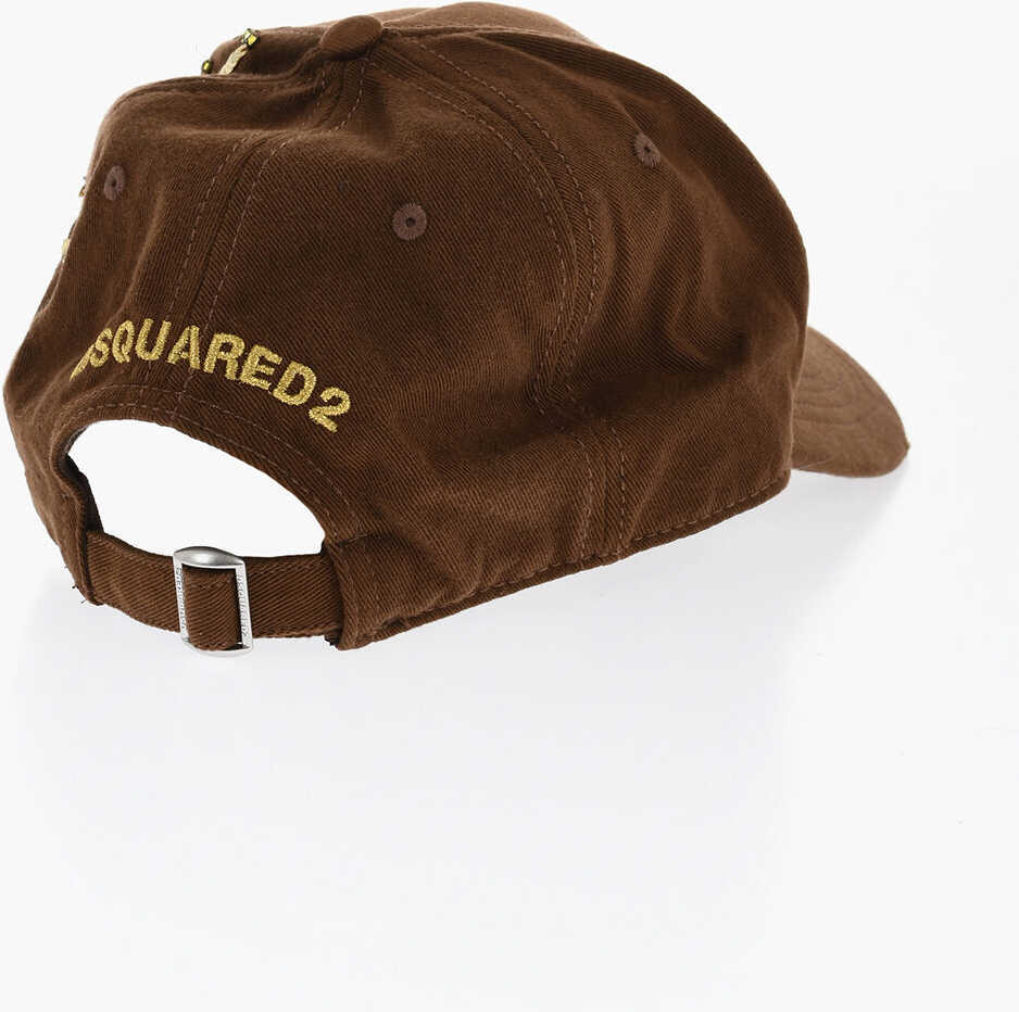 Caciuli DSQUARED2 Cotton Gabardine Cap With Sequin Brown Femei (BM 18578023) 3