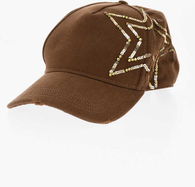 Caciuli DSQUARED2 Cotton Gabardine Cap With Sequin Brown Femei (BM 18578023) 1