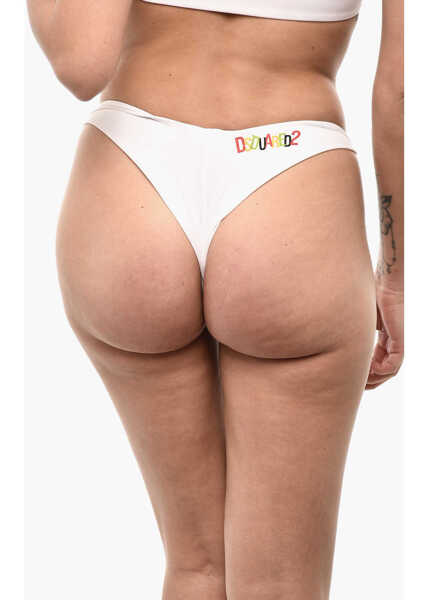 Bikini DSQUARED2 Solid Color Bikini Bottom With Printed Logo White Femei (BM 18578047) 2