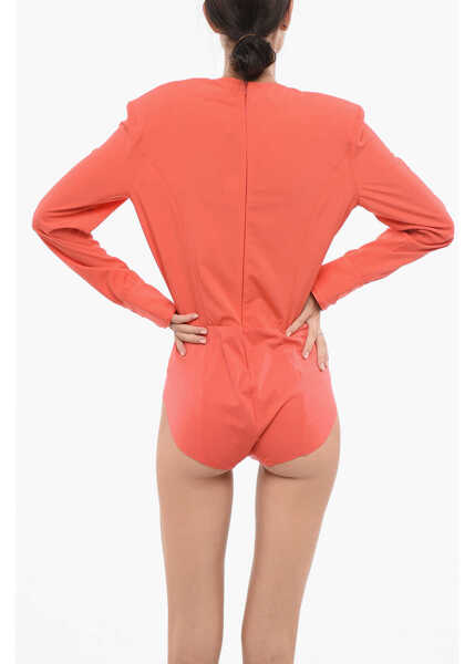 Body-uri Elisabetta Franchi Draped Bodysuit With Deep Neckline Orange Femei (BM 18578050) 2