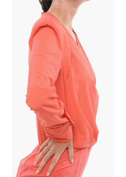 Body-uri Elisabetta Franchi Draped Bodysuit With Deep Neckline Orange Femei (BM 18578050) 3