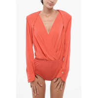 Body-uri Draped Bodysuit With Deep Neckline Femei