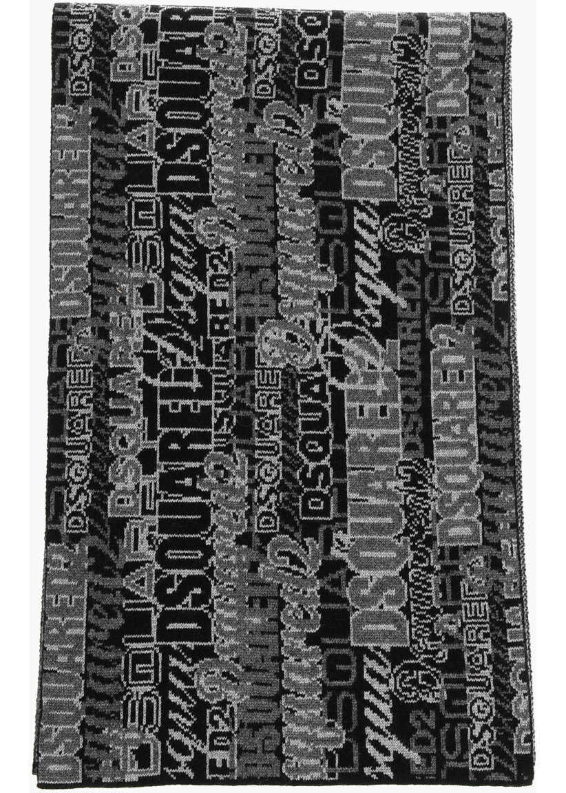 Esarfe DSQUARED2 All-Over Logo Wool Scarf Black & White Barbati (BM 18578119) 3