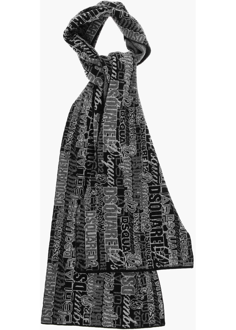 Esarfe DSQUARED2 All-Over Logo Wool Scarf Black & White Barbati (BM 18578119) 1
