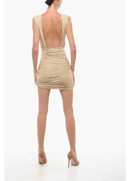 Rochii scurte Elisabetta Franchi Draped Lurex Dress With Mesh Inserts Gold Femei (BM 18578125) 2