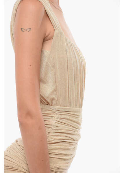 Rochii scurte Elisabetta Franchi Draped Lurex Dress With Mesh Inserts Gold Femei (BM 18578125) 3