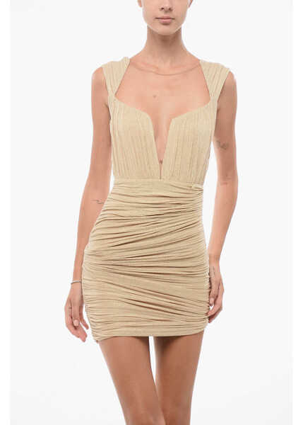 Rochii scurte Elisabetta Franchi Draped Lurex Dress With Mesh Inserts Gold Femei (BM 18578125) 4