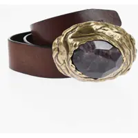 Curele Leather Belt With Maxi Stone On Buckle 40Mm Femei
