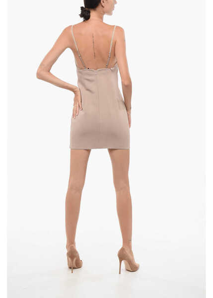 Rochii scurte Elisabetta Franchi Slip Dress With Jeweled Straps Pink Femei (BM 18578146) 2