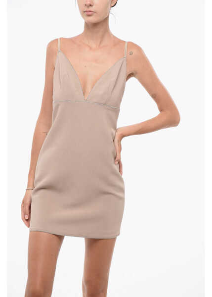 Rochii scurte Elisabetta Franchi Slip Dress With Jeweled Straps Pink Femei (BM 18578146) 4