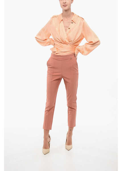 Pantaloni casual Elisabetta Franchi 4 Settentials Cigarette Pants With Pleats Pink Femei (BM 18578155) 4