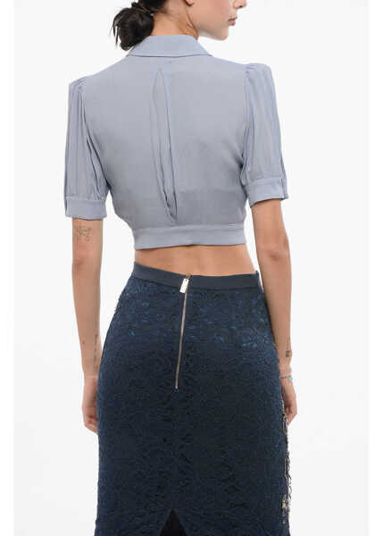 Camasi casual Elisabetta Franchi Cropped Fit Saharan Shirt Light Blue Femei (BM 18578185) 2