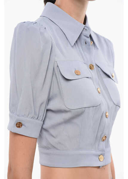 Camasi casual Elisabetta Franchi Cropped Fit Saharan Shirt Light Blue Femei (BM 18578185) 3