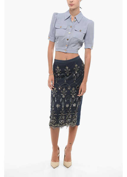 Camasi casual Elisabetta Franchi Cropped Fit Saharan Shirt Light Blue Femei (BM 18578185) 4